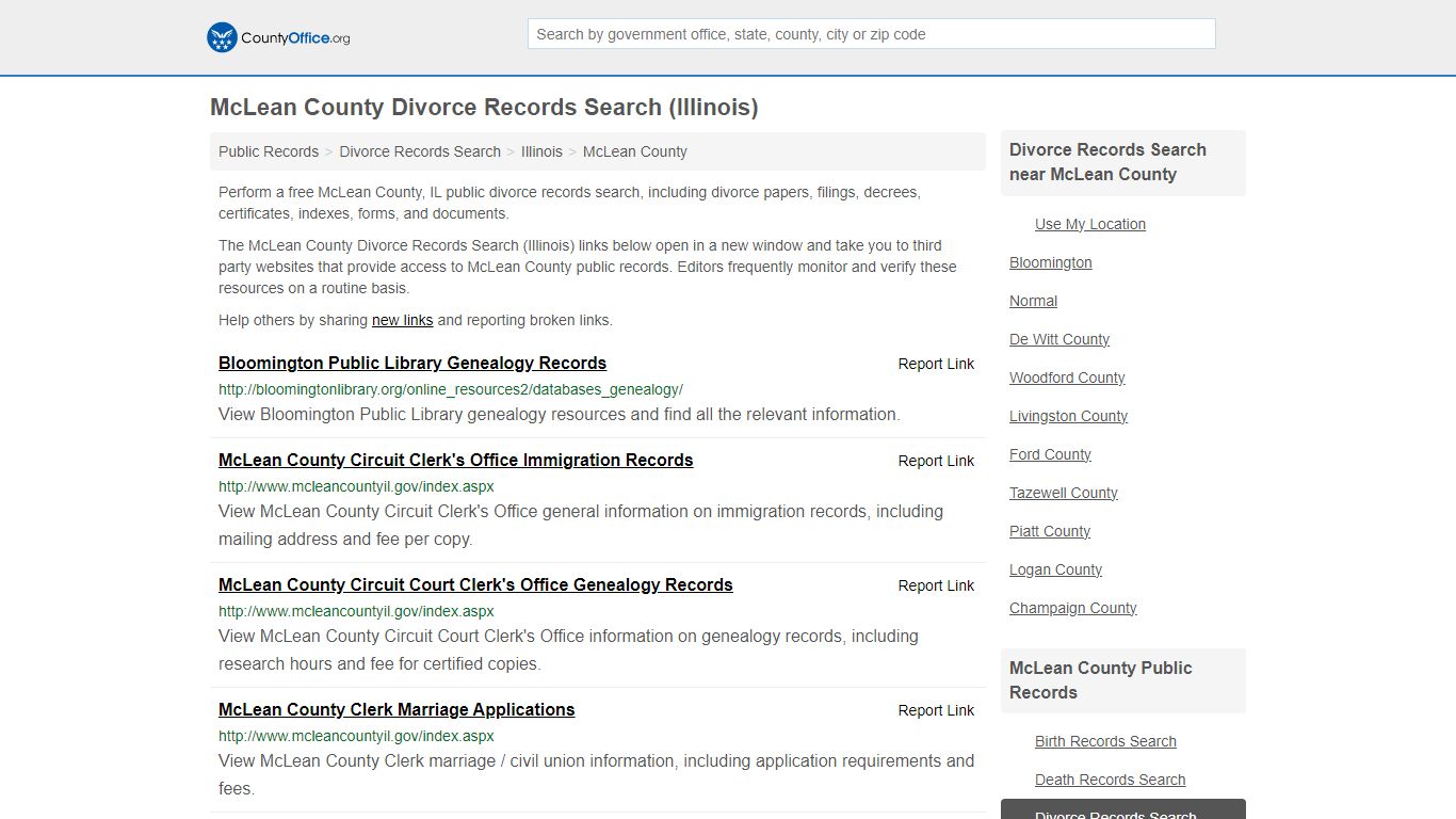 McLean County Divorce Records Search (Illinois) - County Office